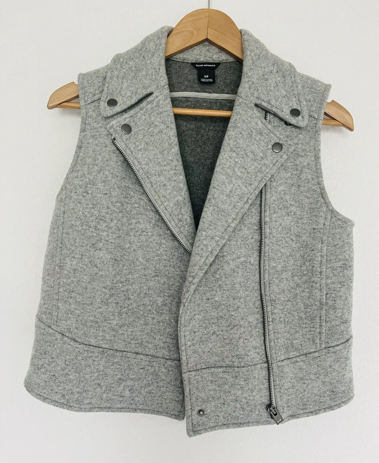 CLUB MONACO Wool Moto Vest Womens S Gray Cropped Biker Asymmetric