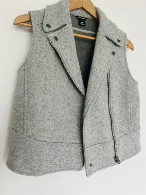 CLUB MONACO Wool Moto Vest Womens S Gray Cropped Biker Asymmetric