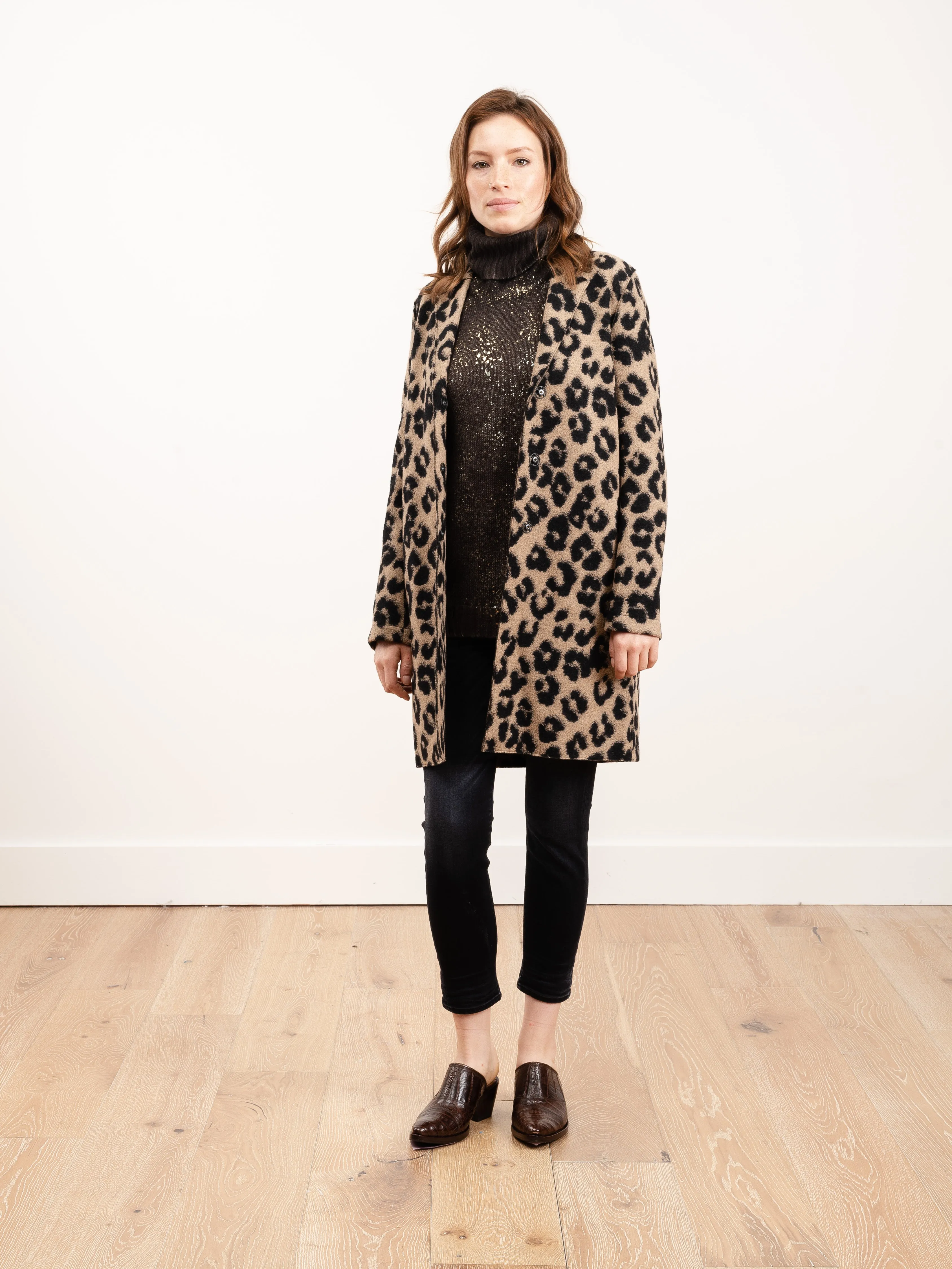 cocoon coat jacquard leopard