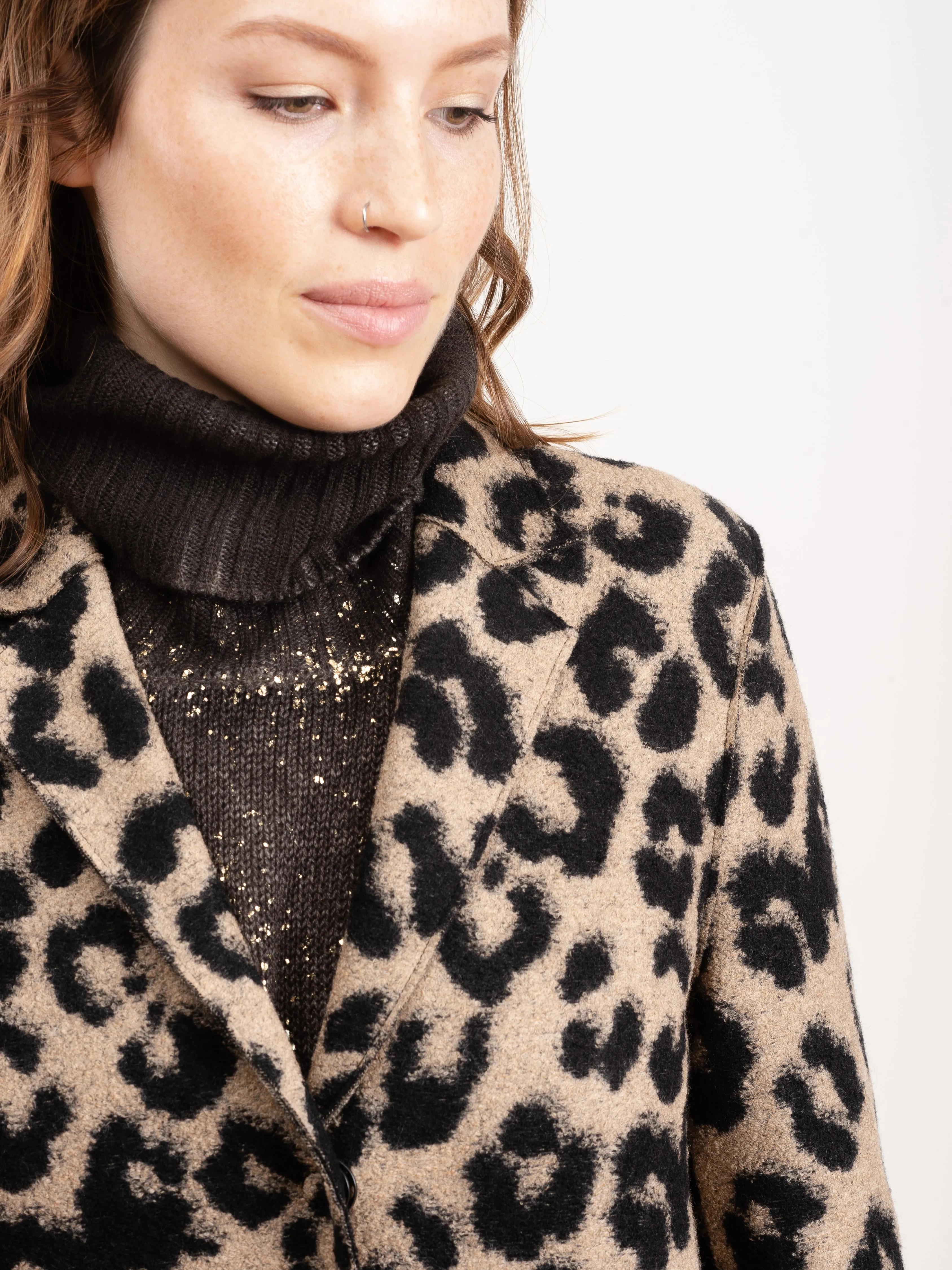 cocoon coat jacquard leopard