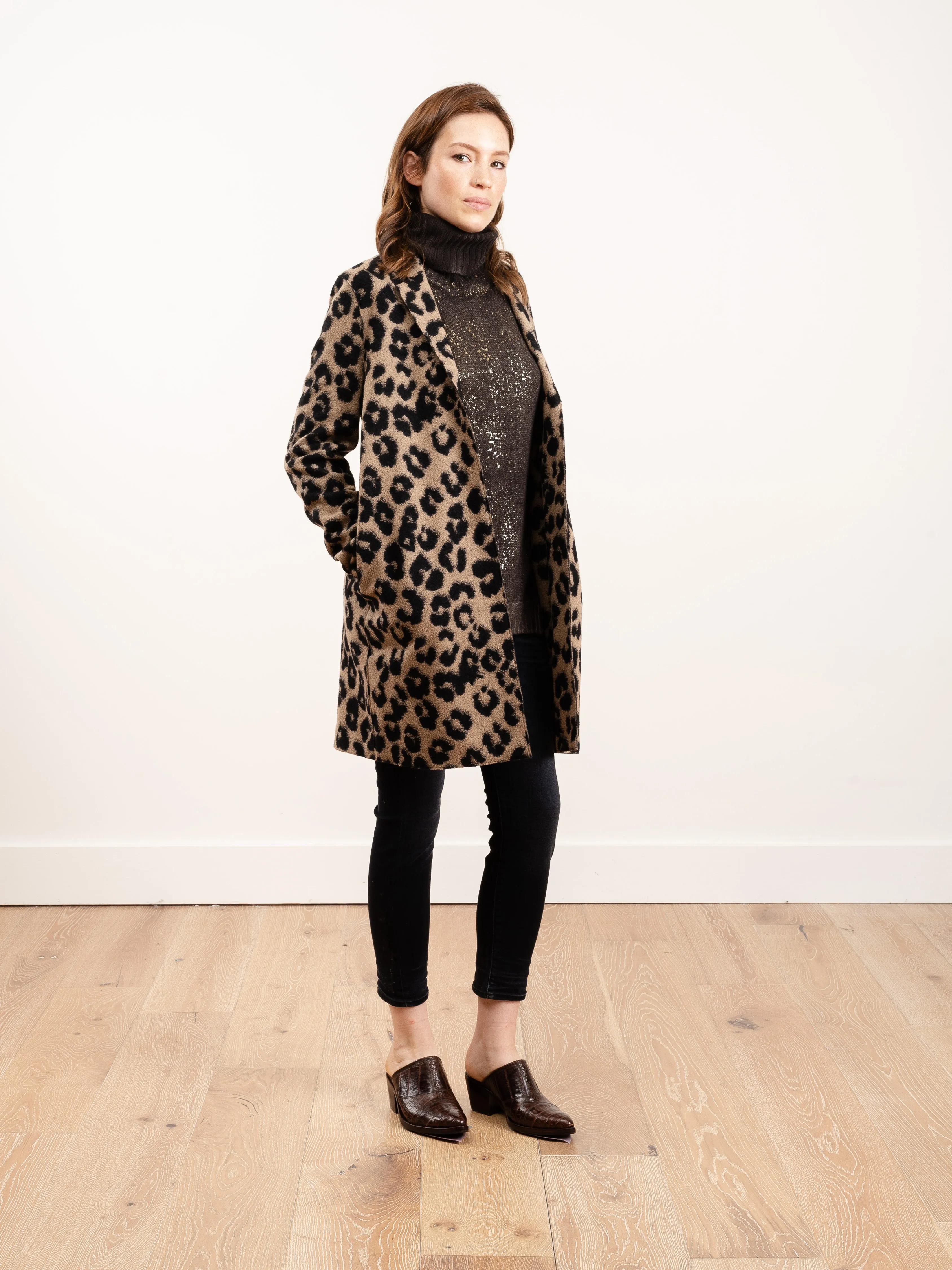 cocoon coat jacquard leopard