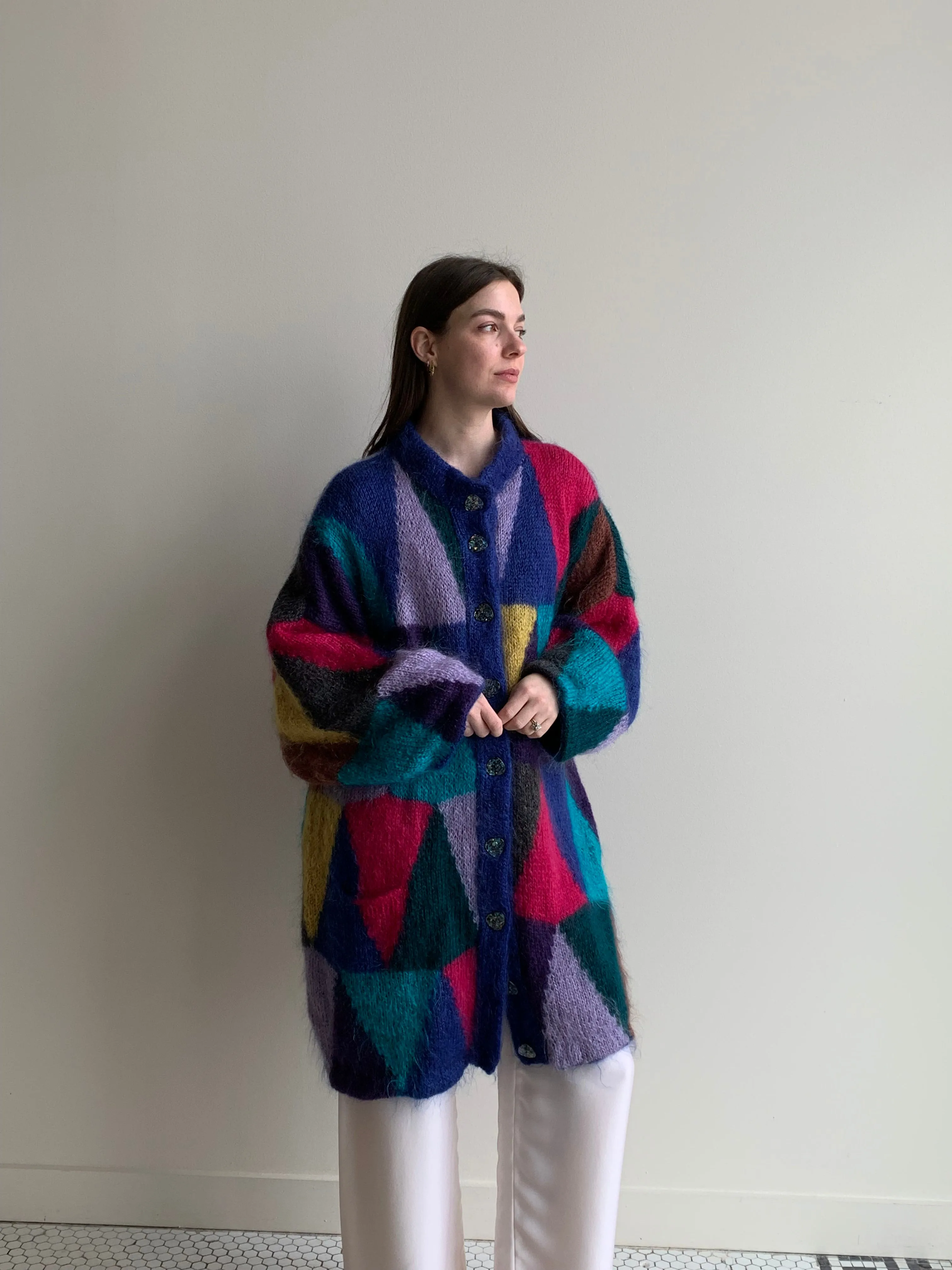 colorful fuzzy sweater coat