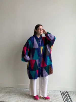 colorful fuzzy sweater coat