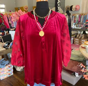Crimson Velvet V-Notched Top