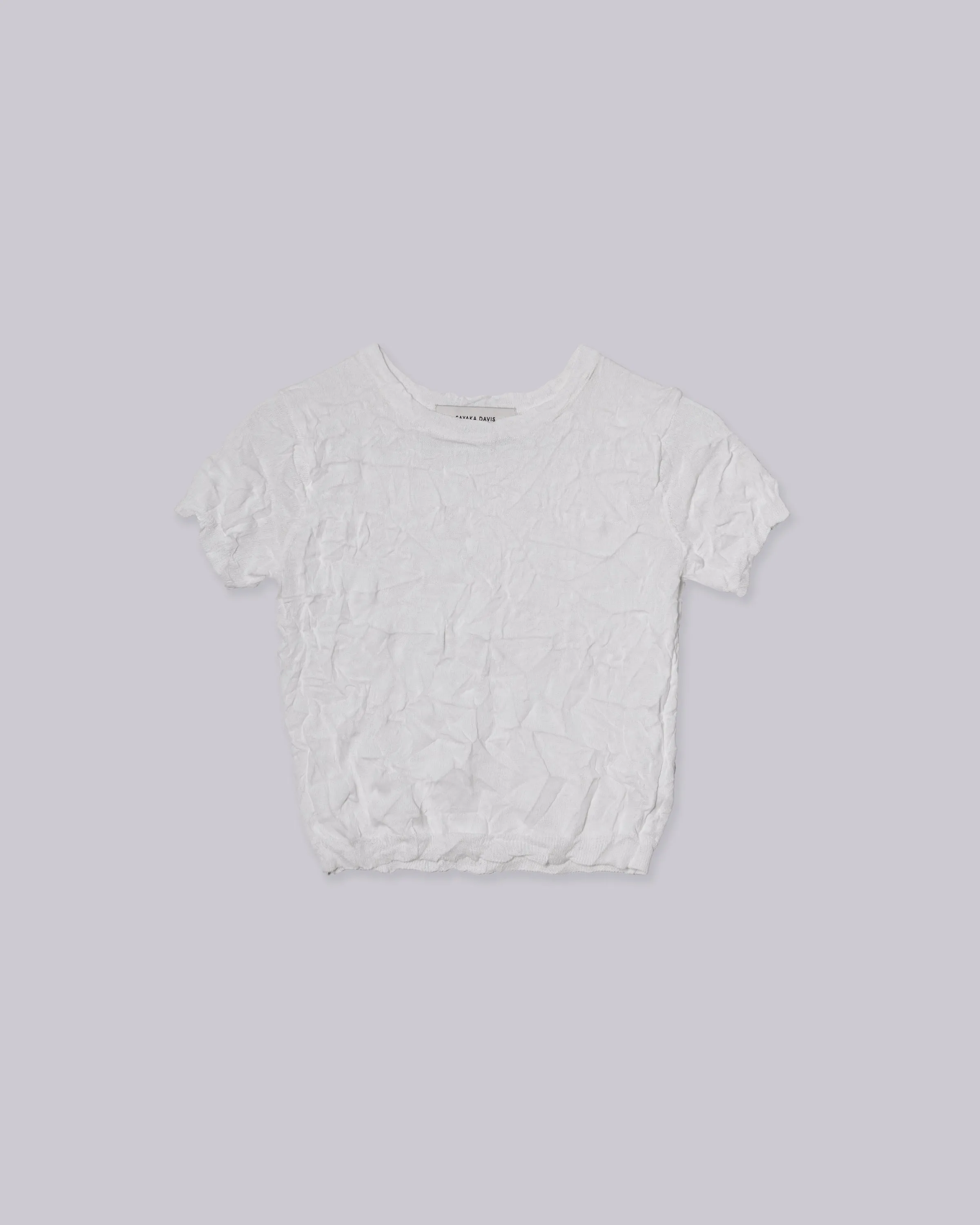 Crinkled Petite Knit Tee in  White