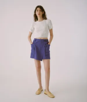 Crinkled Petite Knit Tee in  White