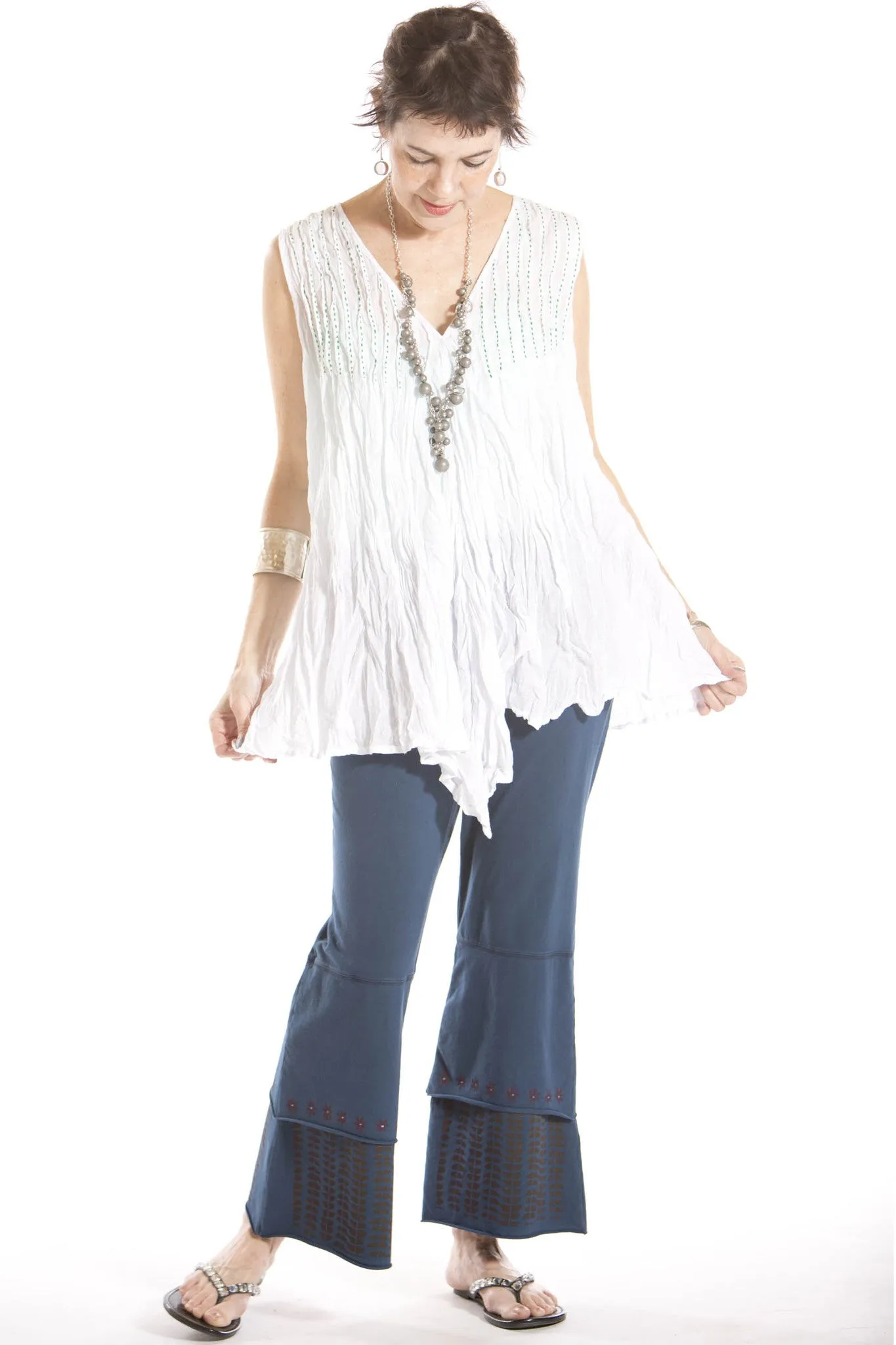Cropped Tiered Petaloon Printed- Blue Fish Clothing