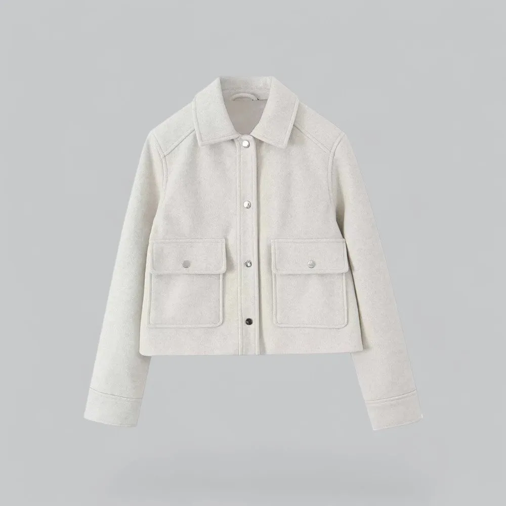 Cropped Wool Blend Jacket | Button-Up Design, Warm and Stylish Outerwear for Women