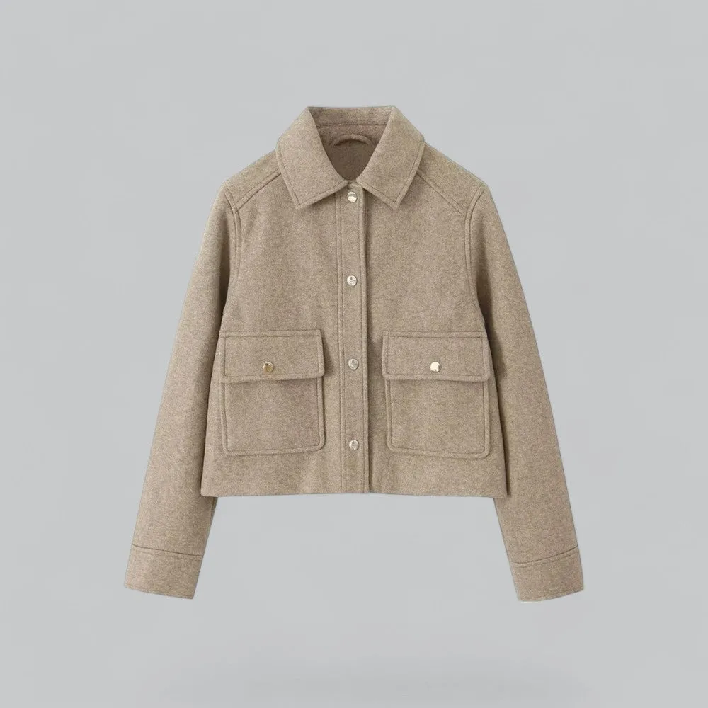 Cropped Wool Blend Jacket | Button-Up Design, Warm and Stylish Outerwear for Women