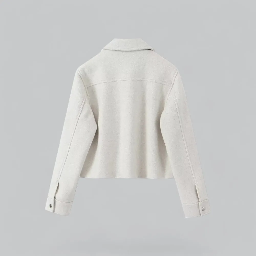 Cropped Wool Blend Jacket | Button-Up Design, Warm and Stylish Outerwear for Women