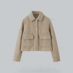 Cropped Wool Blend Jacket | Button-Up Design, Warm and Stylish Outerwear for Women