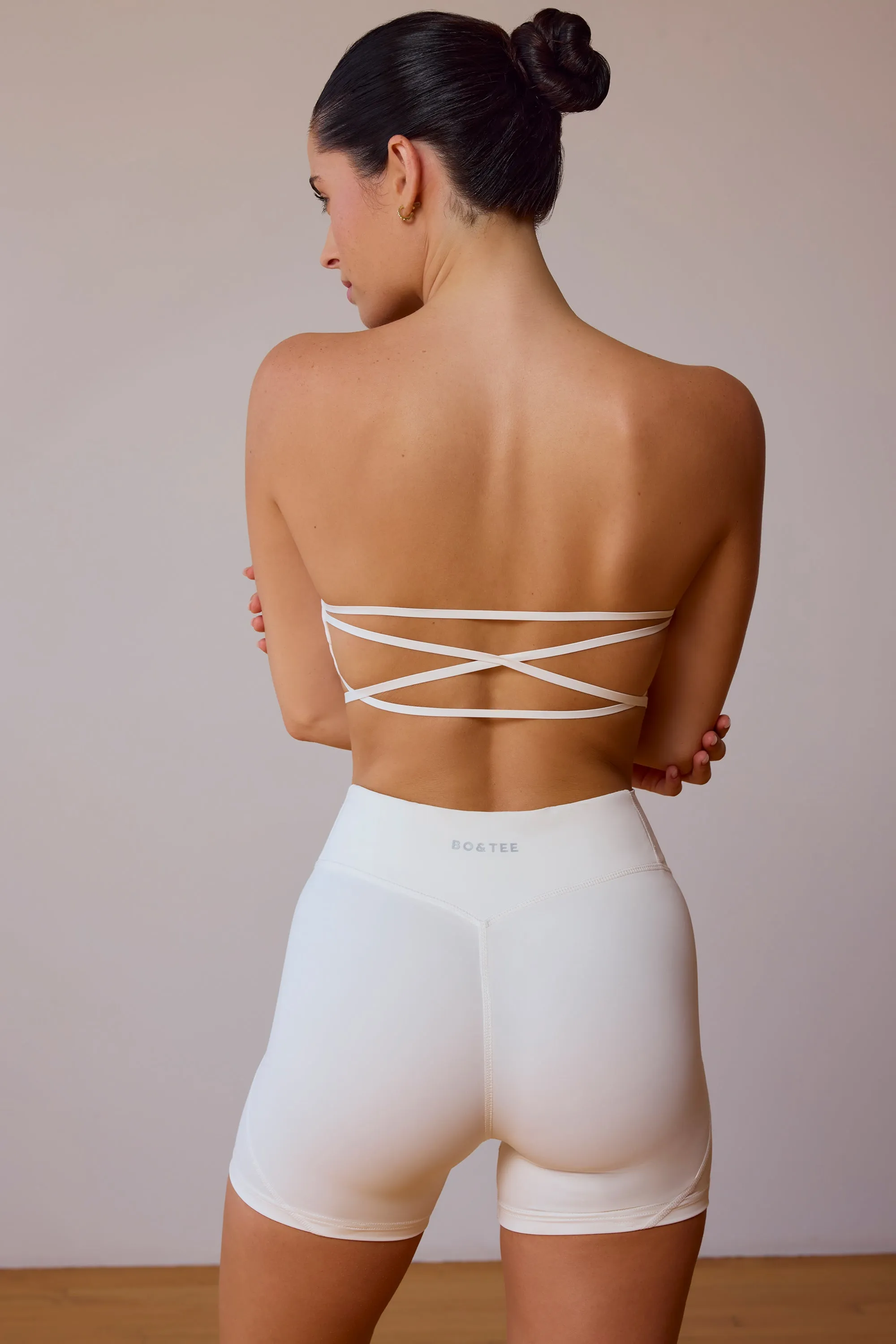 Cross-Back Bandeau Bra in Soft White