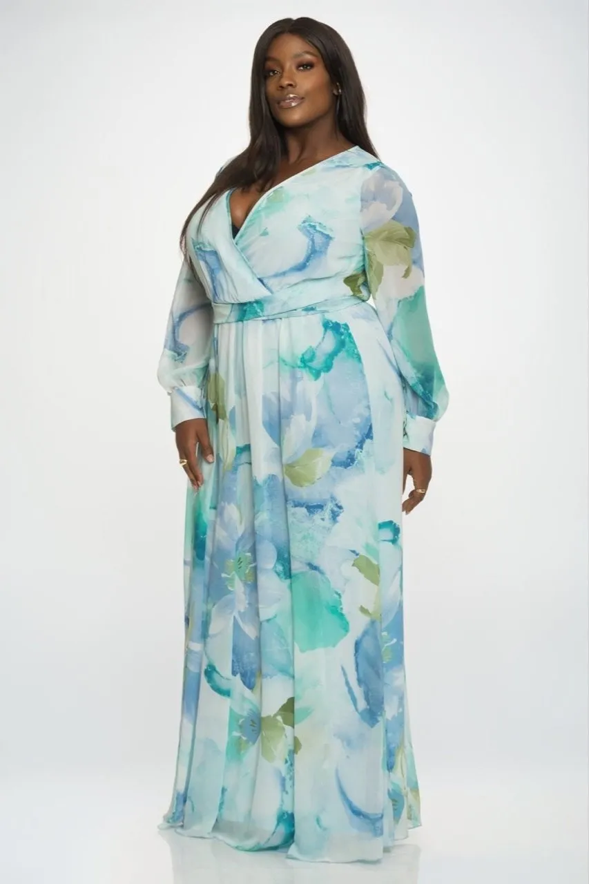 Curve Market Chiffon Floral Print Surplice Long Sleeve (30% off dress sale!)