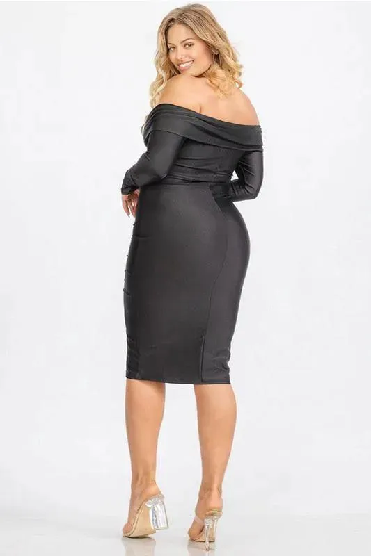 CURVY GIRL RUSHED OFF SHOULDER MINI