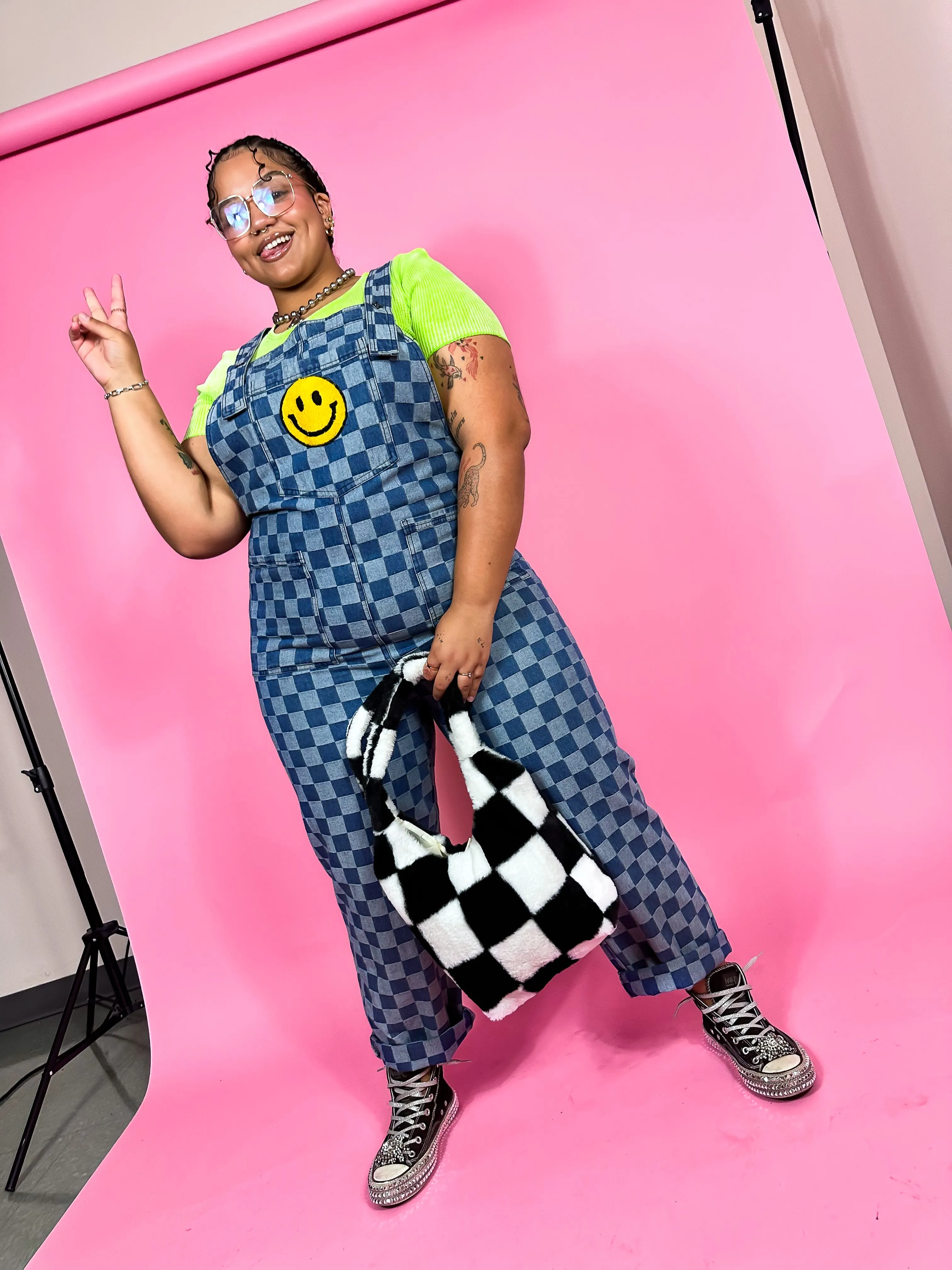CURVY: LIFE IS A MIXTAPE CHECKERED OVERALLS