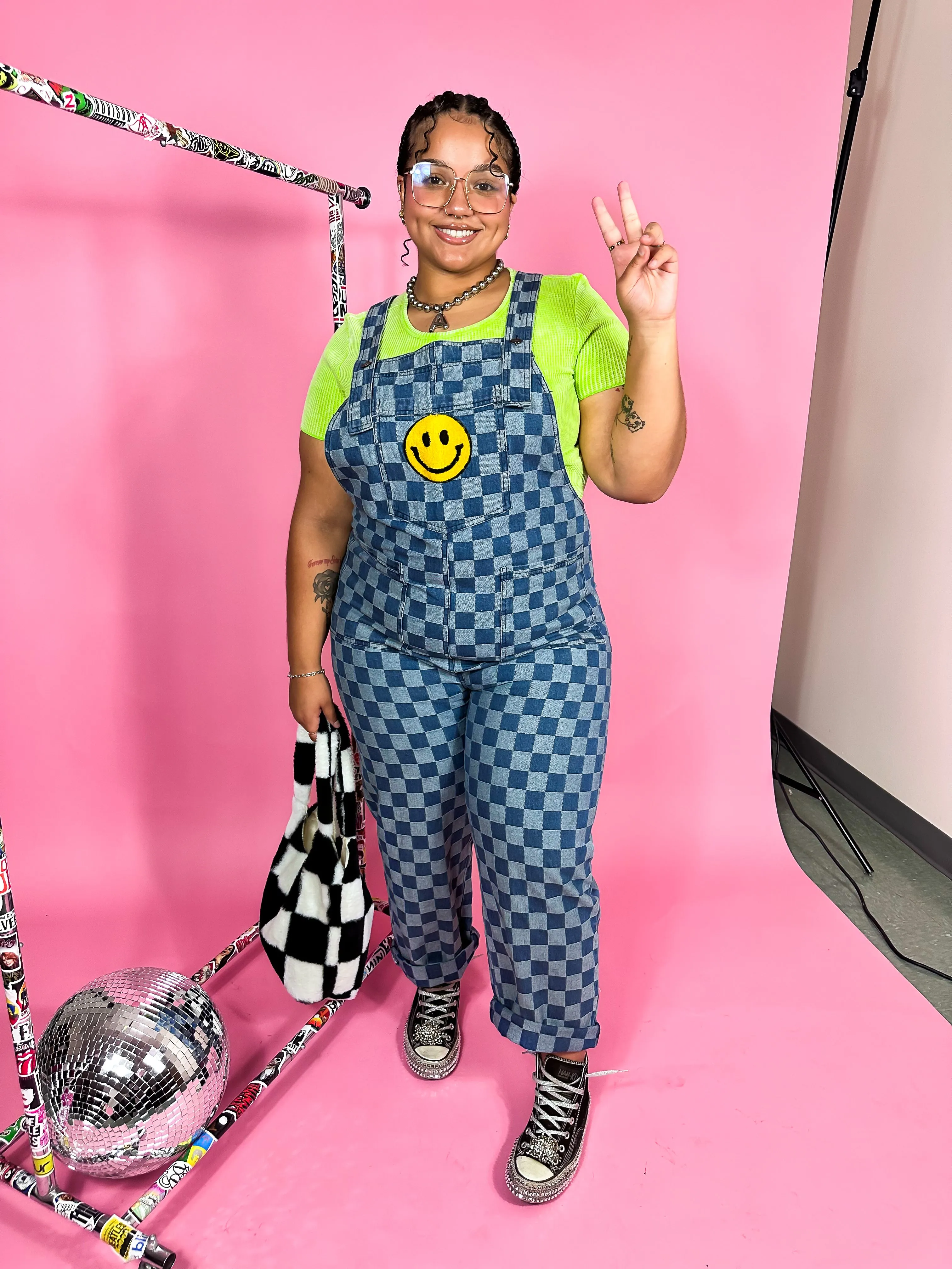 CURVY: LIFE IS A MIXTAPE CHECKERED OVERALLS