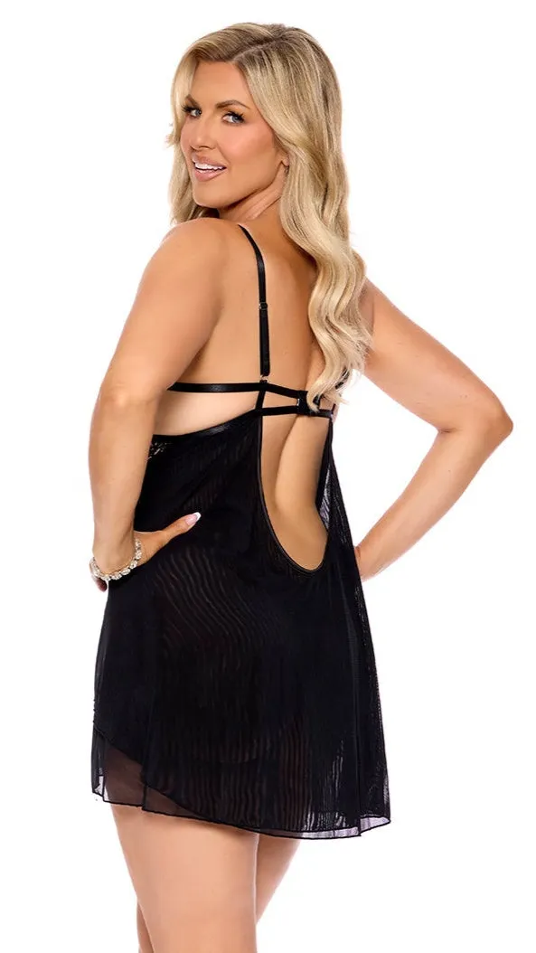 Curvy Scalloped Lace Babydoll with Double Mesh & G-String