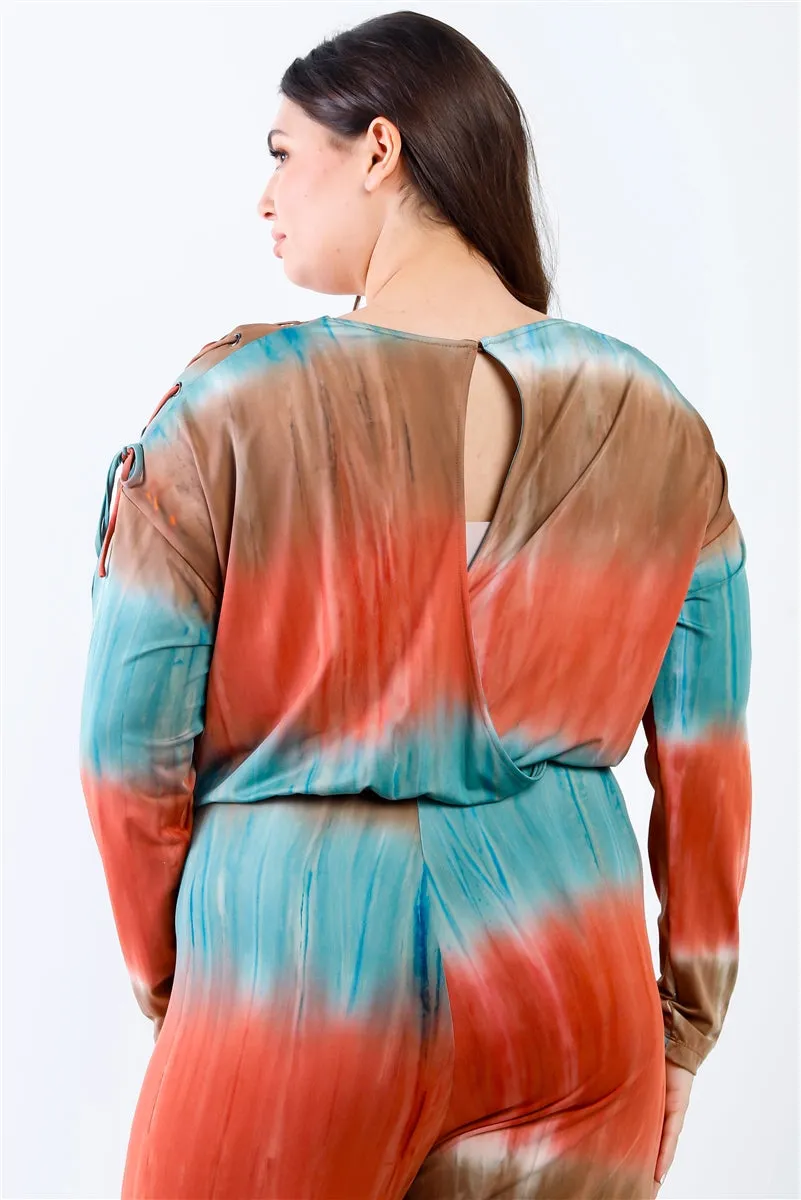 Curvy Tie-dye Lace Up Shoulder Details Jumpsuit