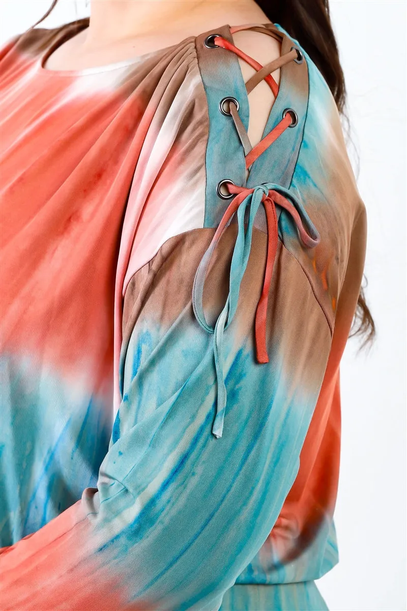 Curvy Tie-dye Lace Up Shoulder Details Jumpsuit
