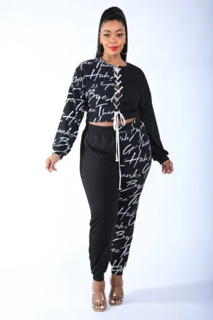 Curvy Two Toned Lace Up Jogger Set