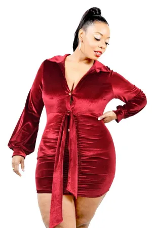 Curvy Velvet Bishop Sleeve Mini Dress