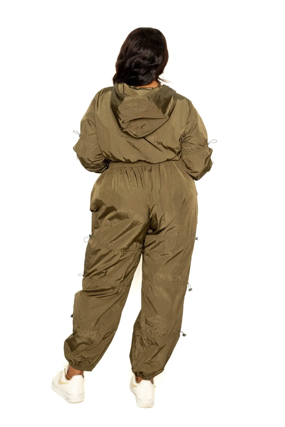 Curvy Zip up Windbreaker Matching Crop Top and Pants Set
