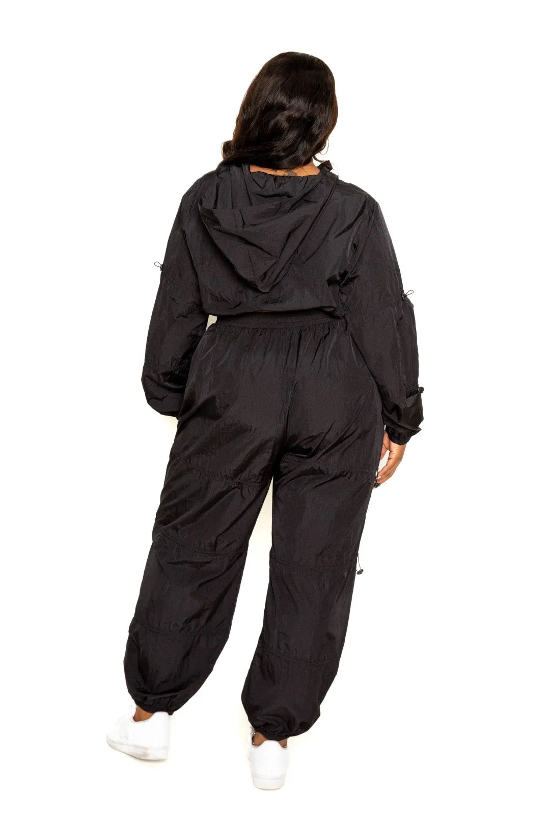 Curvy Zip up Windbreaker Matching Crop Top and Pants Set