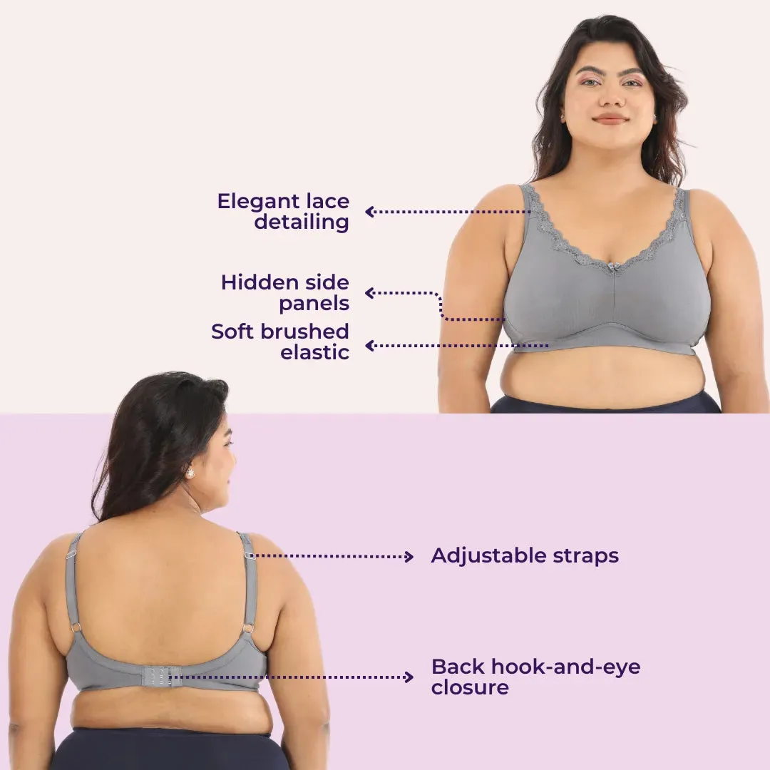 Day Bra For Curvy Women | Full Coverage | Wire-Free & Non-Padded | Seamless Cups | No Centre Panel/Gore |  Back Hook & Eye Closure | Pack Of 2