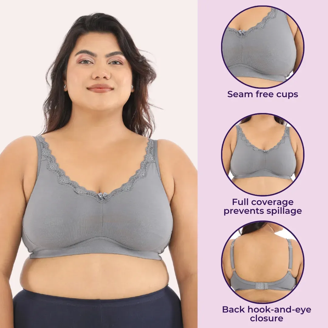 Day Bra For Curvy Women | Full Coverage | Wire-Free & Non-Padded | Seamless Cups | No Centre Panel/Gore |  Back Hook & Eye Closure | Pack Of 2