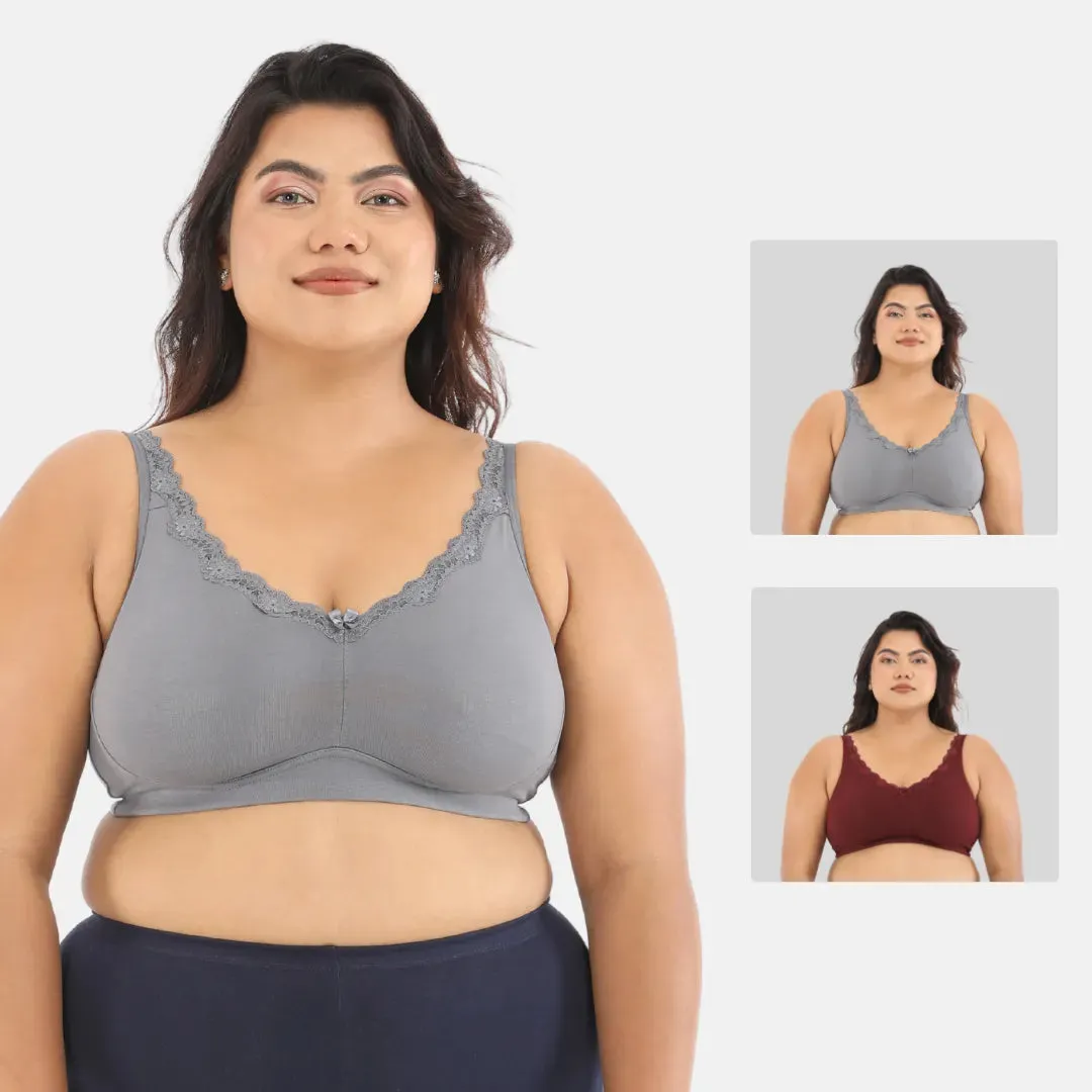 Day Bra For Curvy Women | Full Coverage | Wire-Free & Non-Padded | Seamless Cups | No Centre Panel/Gore |  Back Hook & Eye Closure | Pack Of 2