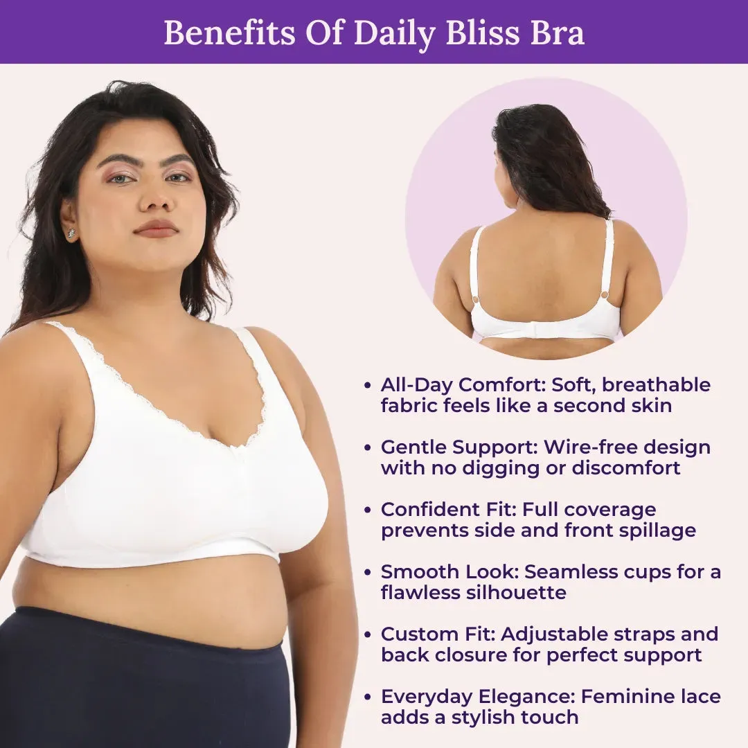 Day Bra For Curvy Women | Full Coverage | Wire-Free & Non-Padded | Seamless Cups | No Centre Panel/Gore |  Back Hook & Eye Closure | Pack Of 3