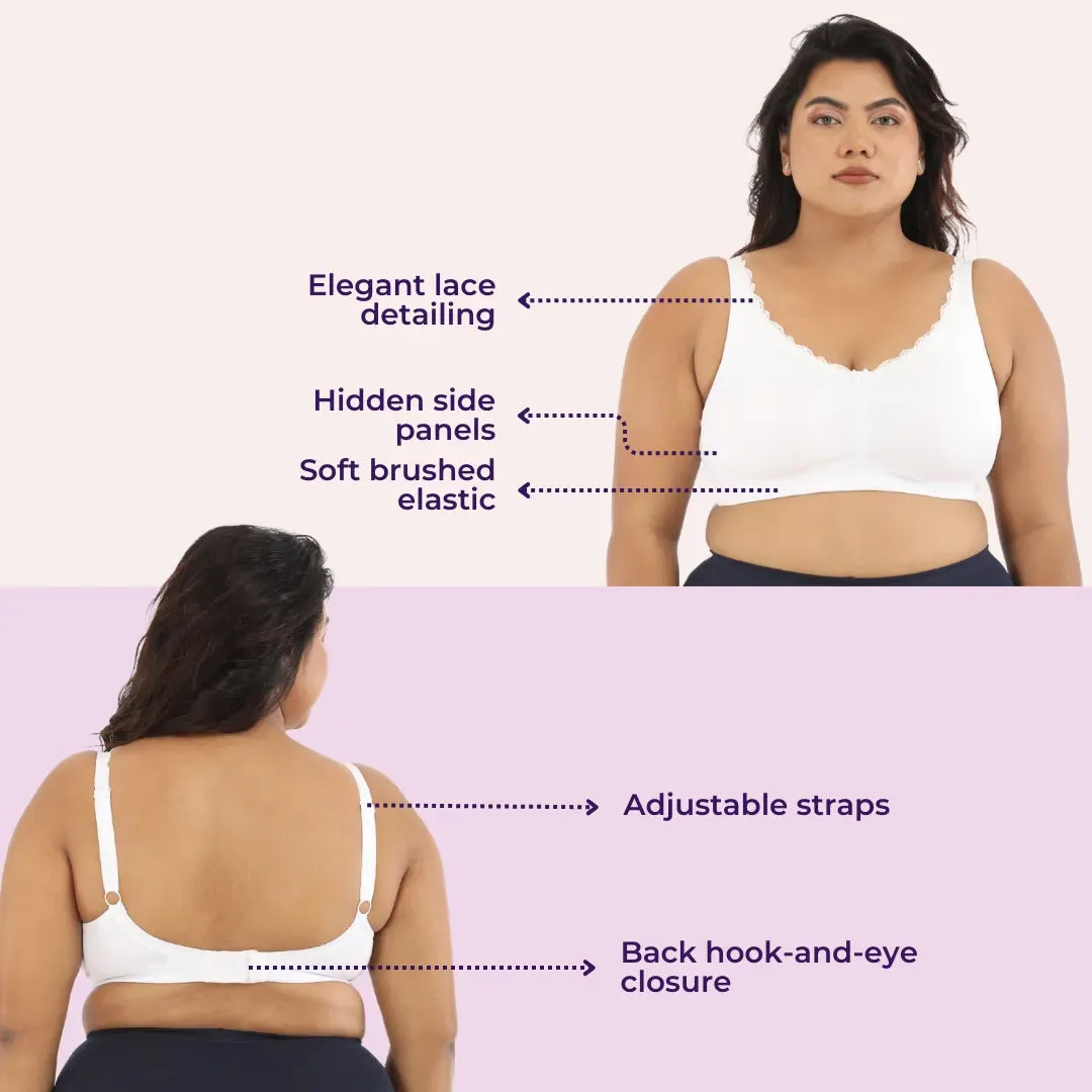 Day Bra For Curvy Women | Full Coverage | Wire-Free & Non-Padded | Seamless Cups | No Centre Panel/Gore |  Back Hook & Eye Closure | Pack Of 3