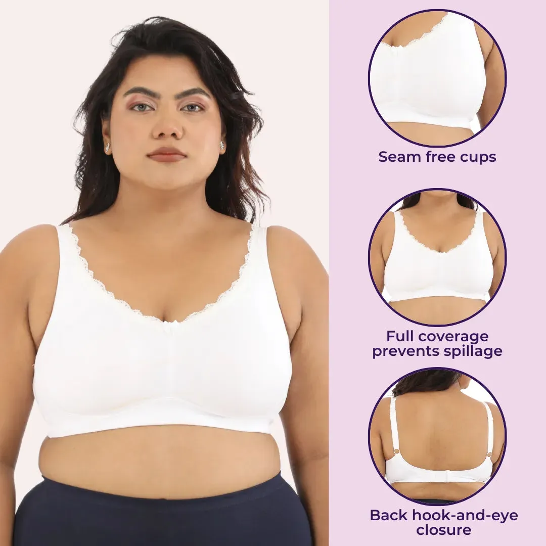 Day Bra For Curvy Women | Full Coverage | Wire-Free & Non-Padded | Seamless Cups | No Centre Panel/Gore |  Back Hook & Eye Closure | Pack Of 3