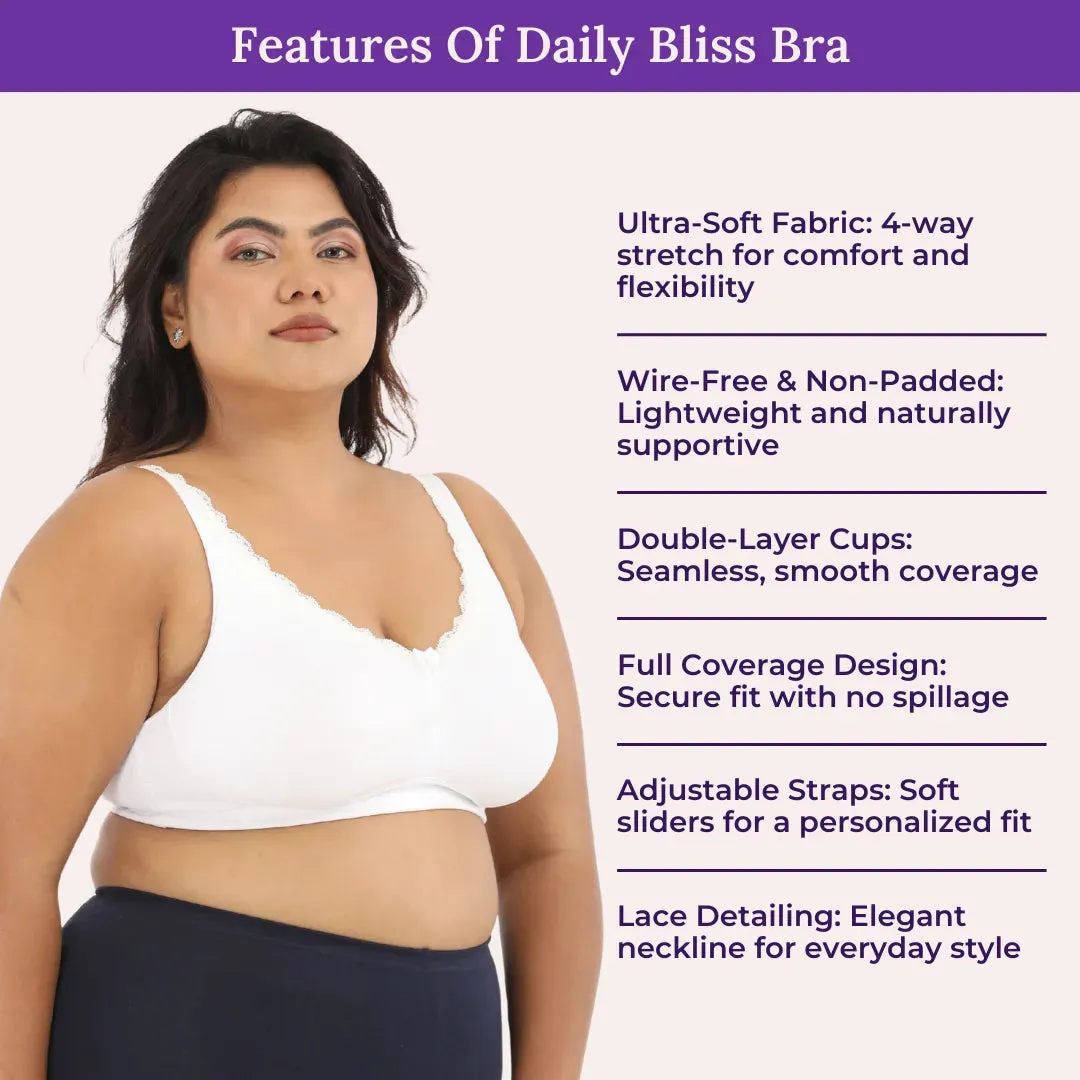 Day Bra For Curvy Women | Full Coverage | Wire-Free & Non-Padded | Seamless Cups | No Centre Panel/Gore |  Back Hook & Eye Closure | Pack Of 3