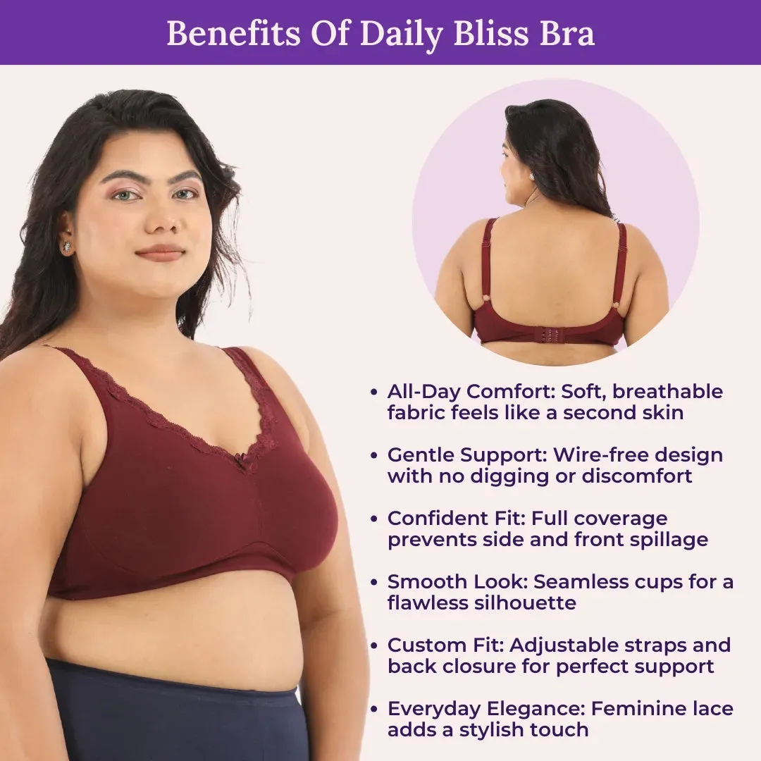 Day Bra For Curvy Women | Full Coverage | Wire-Free & Non-Padded | Seamless Cups | No Centre Panel/Gore |  Back Hook & Eye Closure