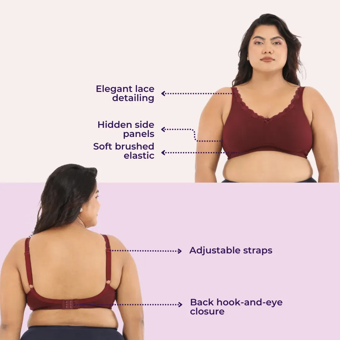 Day Bra For Curvy Women | Full Coverage | Wire-Free & Non-Padded | Seamless Cups | No Centre Panel/Gore |  Back Hook & Eye Closure