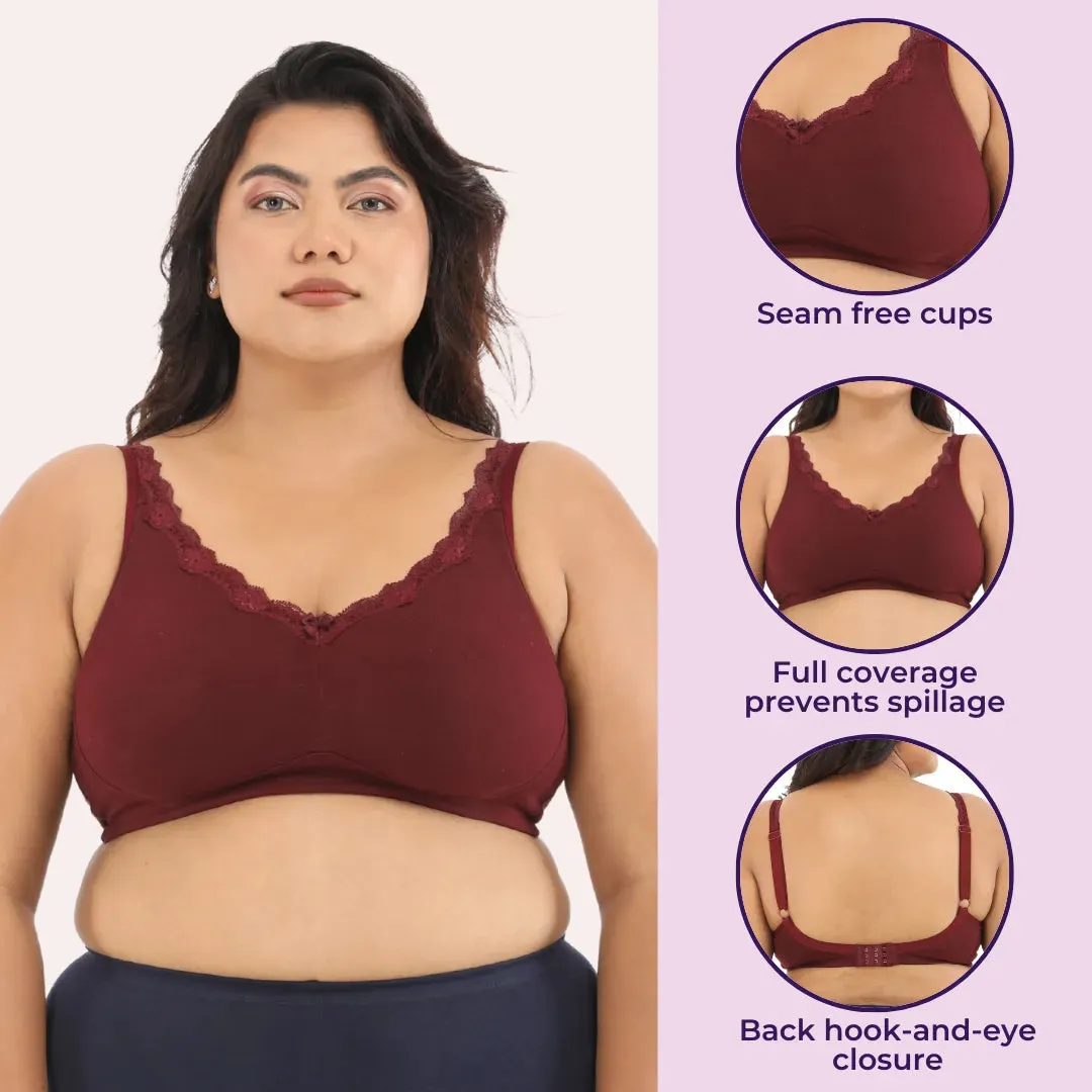 Day Bra For Curvy Women | Full Coverage | Wire-Free & Non-Padded | Seamless Cups | No Centre Panel/Gore |  Back Hook & Eye Closure