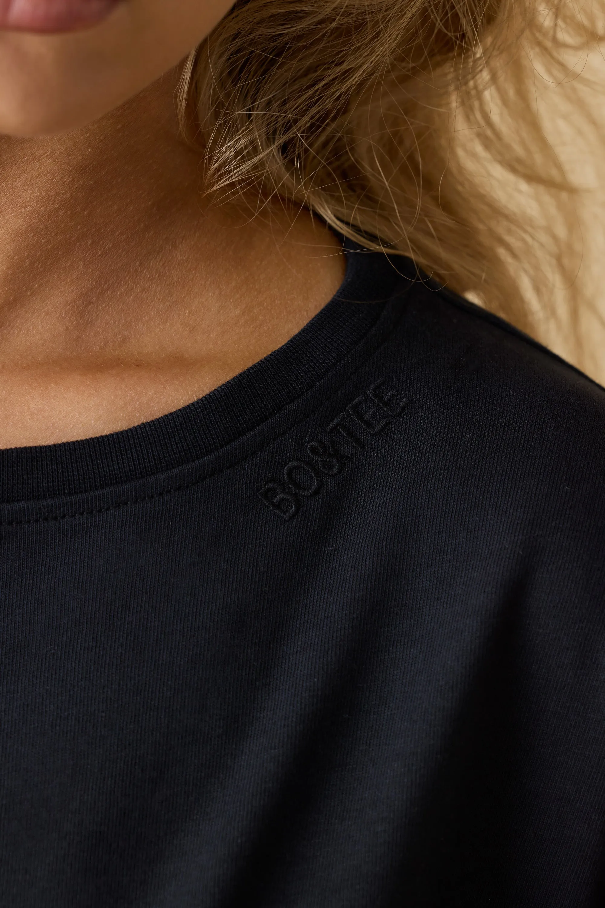 Day Off - Oversized Long Sleeve Crop Top in Black