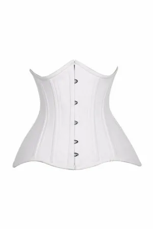 Deluxe Curvy White Cotton Double Steel Boned Underbust Waist Cincher Corset