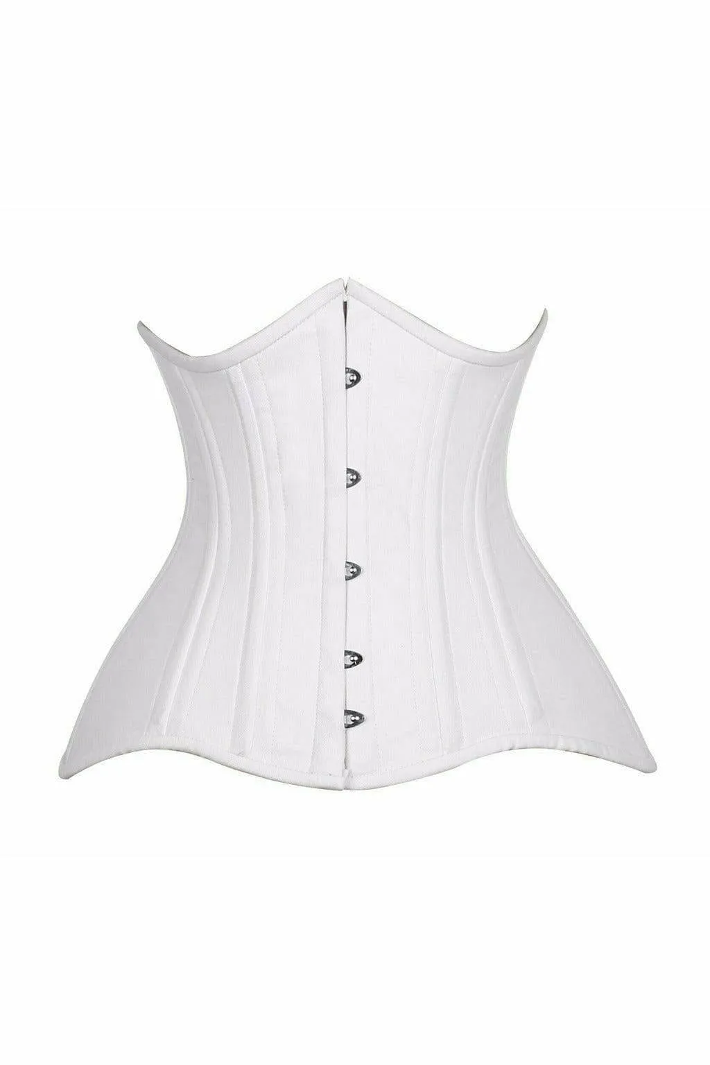 Deluxe Curvy White Cotton Double Steel Boned Underbust Waist Cincher Corset