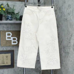 DG2 by Diane Gilman Petite Embroidered Applique Jeans Cream 8P