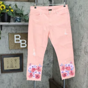 DG2 by Diane Gilman Petite Floral Fray-Hem Ankle Jeans Blush 14P