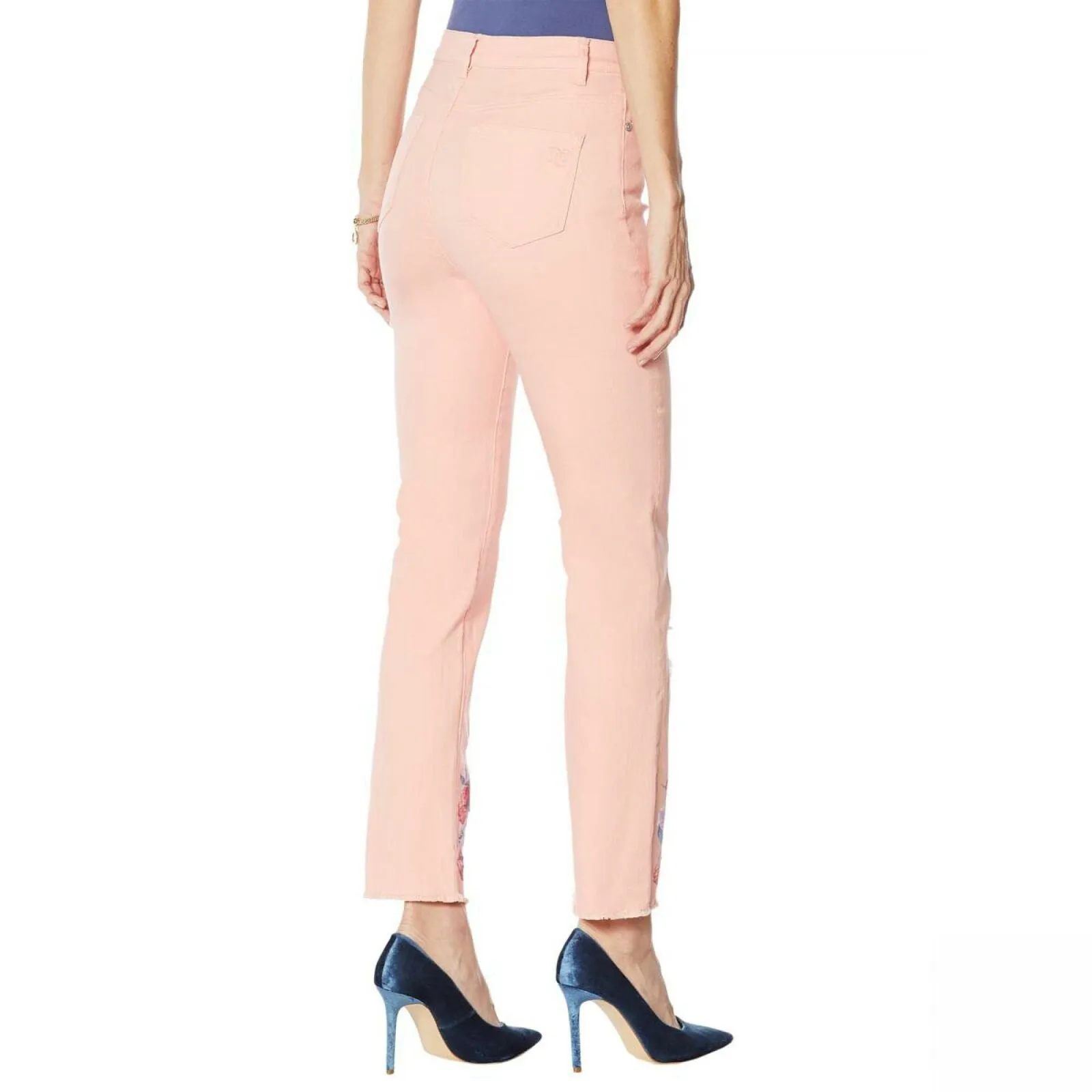 DG2 by Diane Gilman Petite Floral Fray-Hem Ankle Jeans Blush 6P