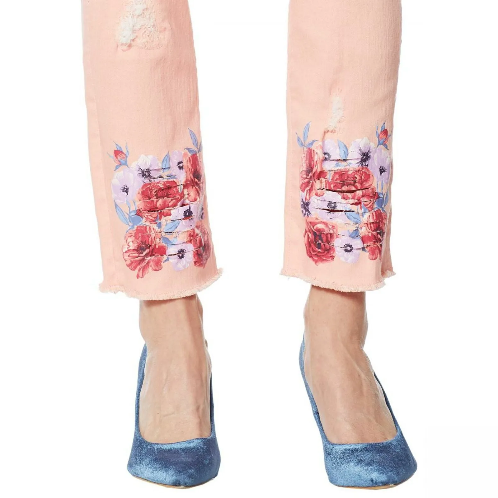 DG2 by Diane Gilman Petite Floral Fray-Hem Ankle Jeans Blush 6P