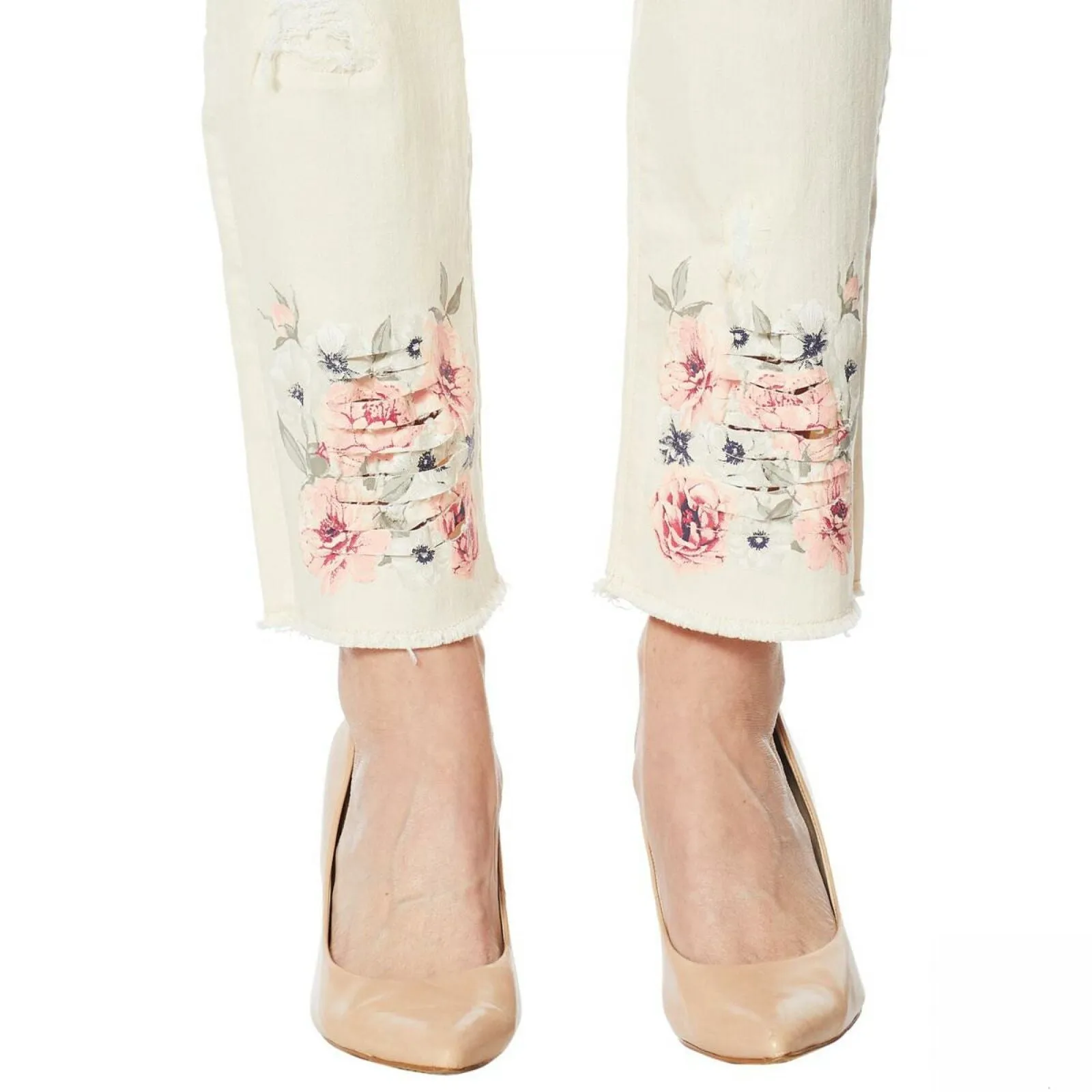 DG2 by Diane Gilman Petite Plus Classic Stretch Floral Fray-Hem Ankle Jeans