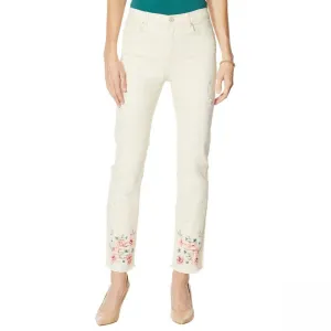 DG2 by Diane Gilman Petite Plus Classic Stretch Floral Fray-Hem Ankle Jeans