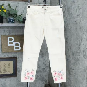 DG2 by Diane Gilman Petite Stretch Floral Fray-Hem Ankle Jeans Cream 4P