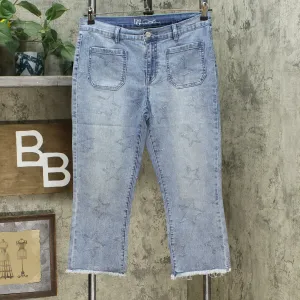 DG2 by Diane Gilman Star Needle Punch Cropped Jeans Chambray Petite 10