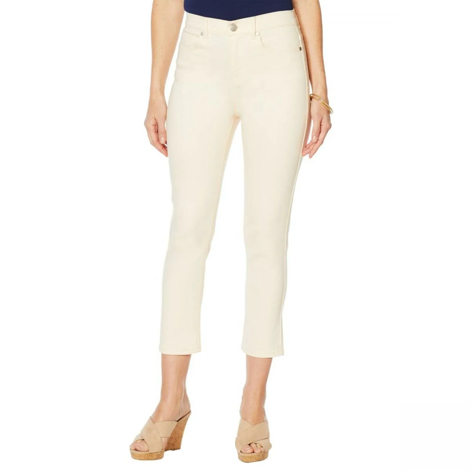 DG2 by Diane Gilman Virtual Stretch Cropped Skinny Jeans Eggshell Petite 24W