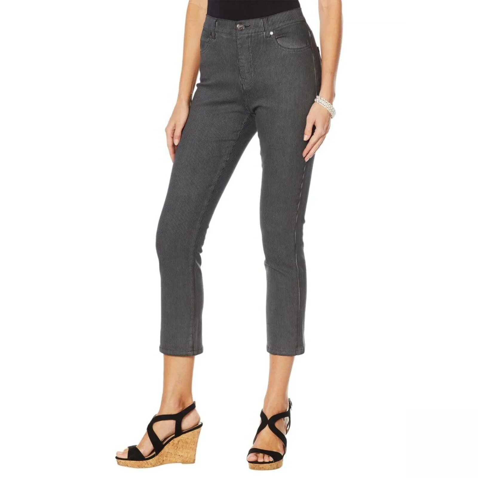 DG2 by Diane Gilman Women's Petite Classic Stretch Pinstripe Crop Jeans